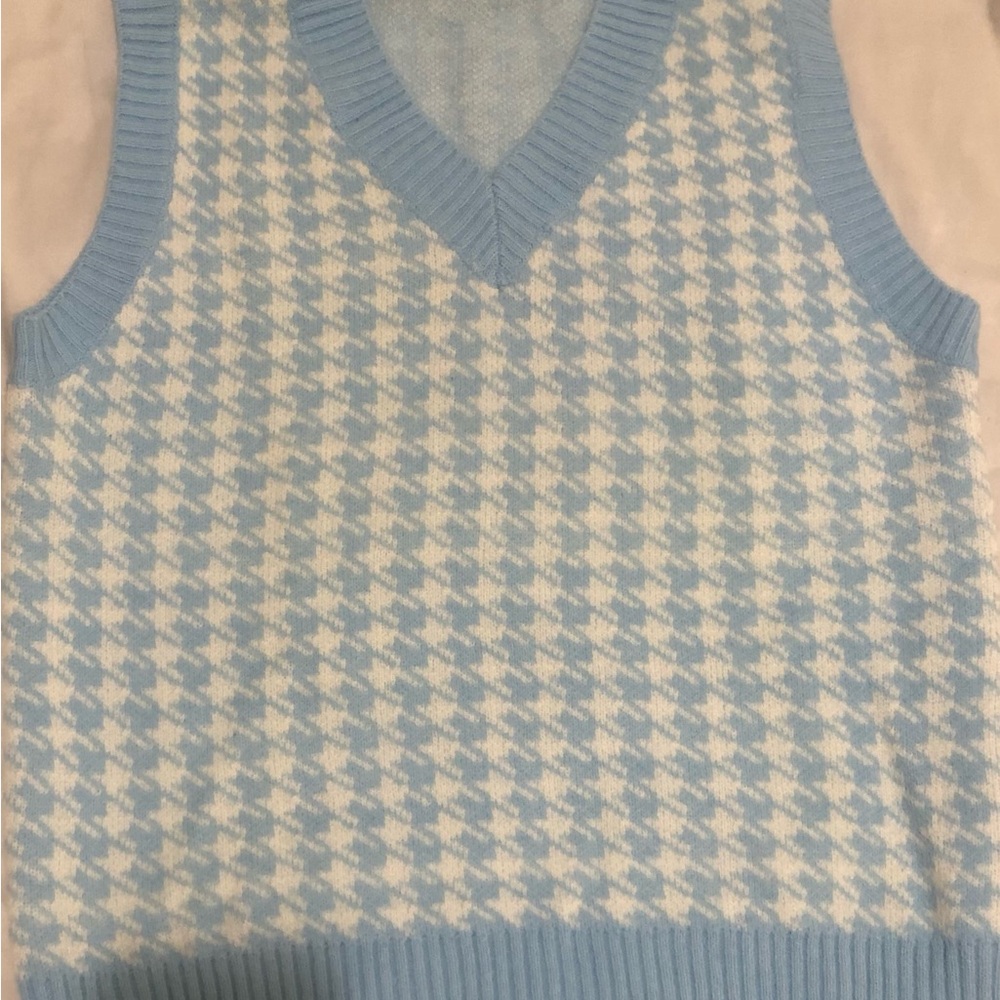 Women's Blue Houndstooth Sweater Vest